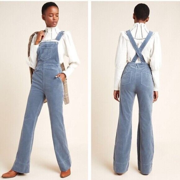 Anthropologie Pants - Anthropologie Pilcro Jamina Corduroy Overalls Womens 28 Blue Flare Leg Dungarees